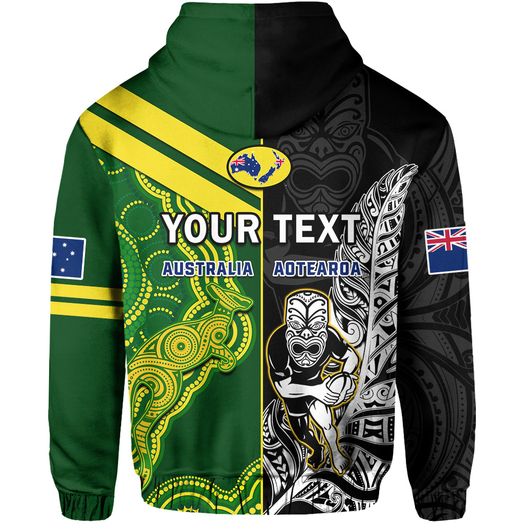 Custom Australia Kangaroos and All Black Rugby Hoodie Aboriginal Mix NZ Maori Fern LT14 - Polynesian Pride