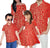 Red Polynesian Tribal Matching Clothes For Family Off Shoulder Long Sleeve Dress And Shirt Family Set - Polynesian Pride