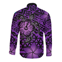 Hawaii Mix Polynesian Turtle Plumeria Nick Style Purple Hawaii Long Sleeve Button Shirt LT13 - Polynesian Pride
