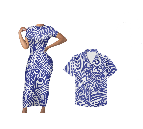 Polynesian Pride Hawaii Outfit For Couple Polynesian Tribal Pattern Bodycon Dress And Hawaii Shirt - Polynesian Pride