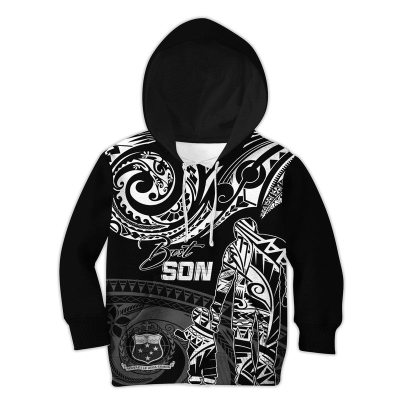 Personalised Polynesian Father's Day Hoodie KID Dad & Kid - Samoa LT7 Hoodie Black - Polynesian Pride