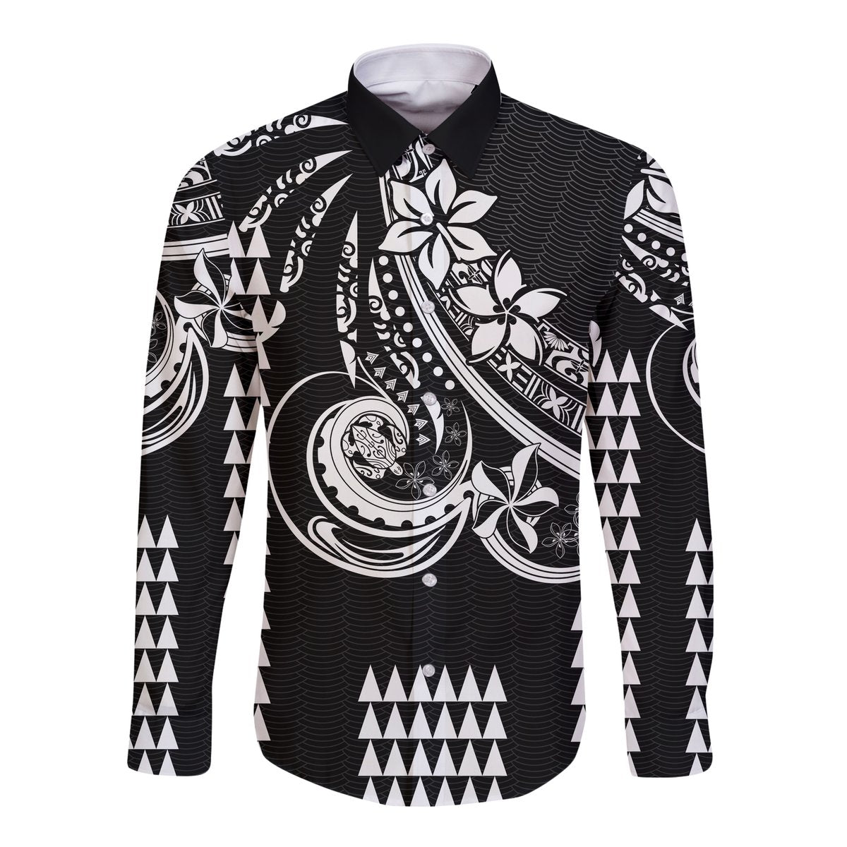 Kakau Hawaiian Polynesian Couples Matching Outfits Long Sleeve Dress And Long Sleeve Button Shirt Black LT6 - Polynesian Pride