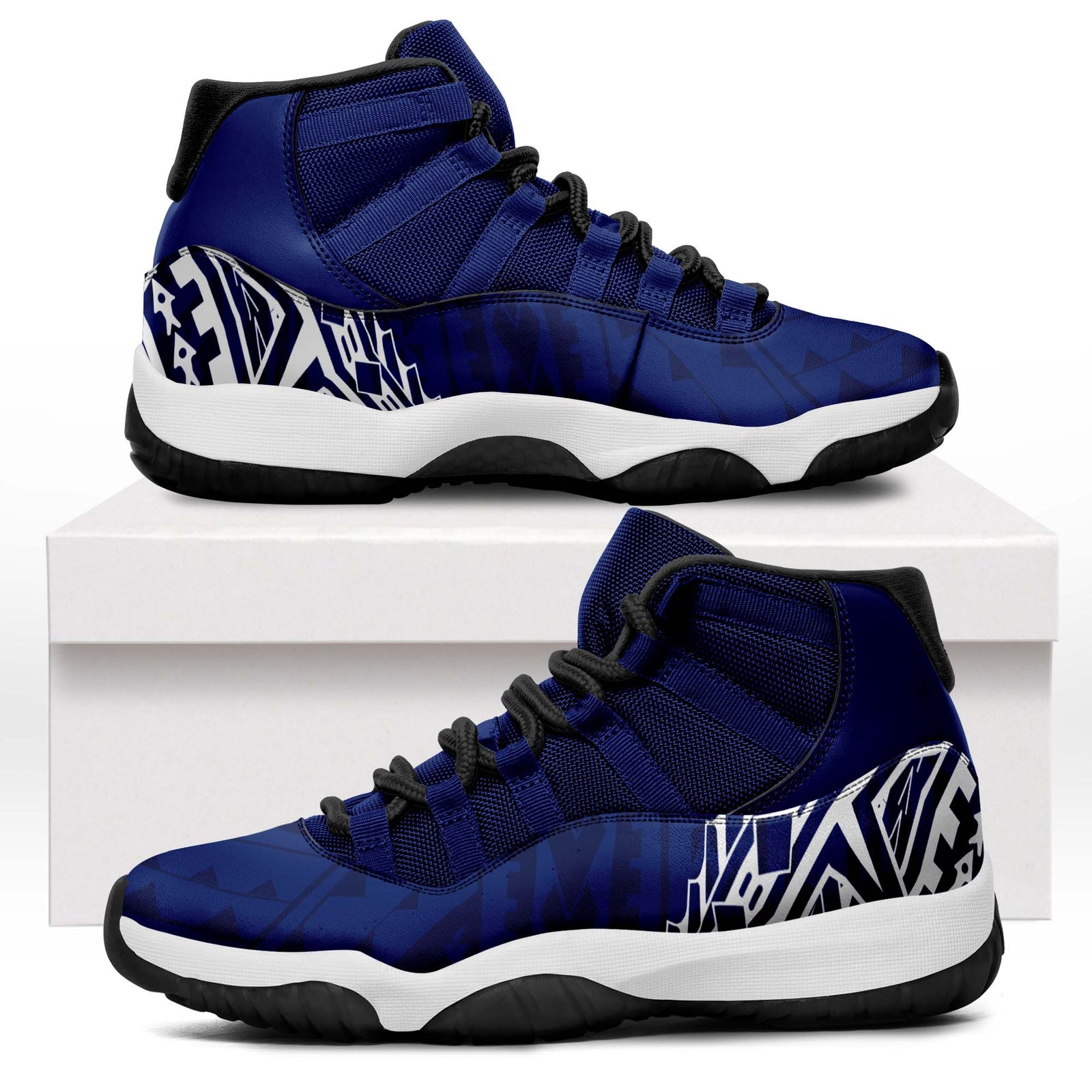 Polynesian J11 Sneakers Plain Blue Pattern LT7 White - Polynesian Pride