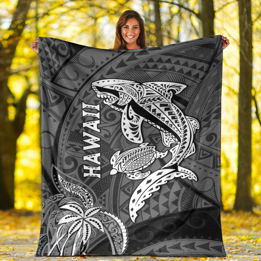Hawaii Shark and Turtle Blanket With Black Kakau LT9 - Polynesian Pride