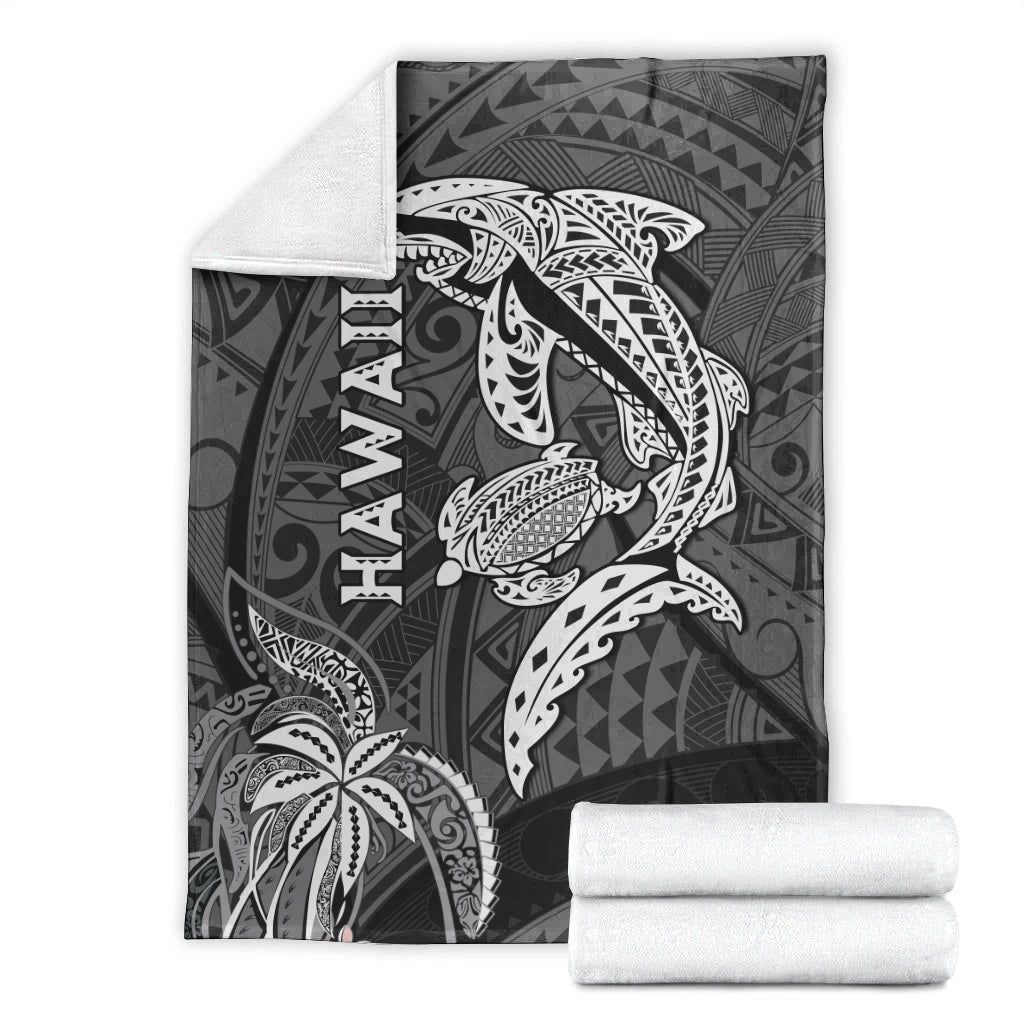 Hawaii Shark and Turtle Blanket With Black Kakau LT9 - Polynesian Pride