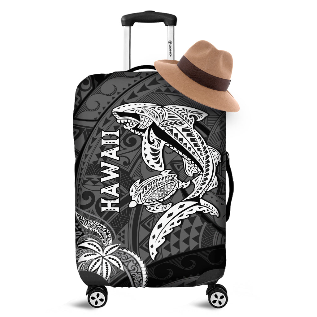 Hawaii Shark and Turtle Luggage Cover With Black Kakau LT9 Black - Polynesian Pride