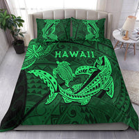 Hawaii Shark and Turtle Bedding Set With Green Kakau LT9 - Polynesian Pride