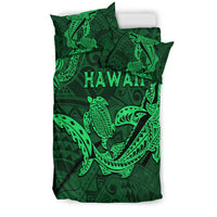 Hawaii Shark and Turtle Bedding Set With Green Kakau LT9 - Polynesian Pride