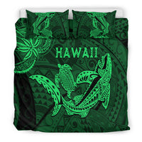 Hawaii Shark and Turtle Bedding Set With Green Kakau LT9 - Polynesian Pride