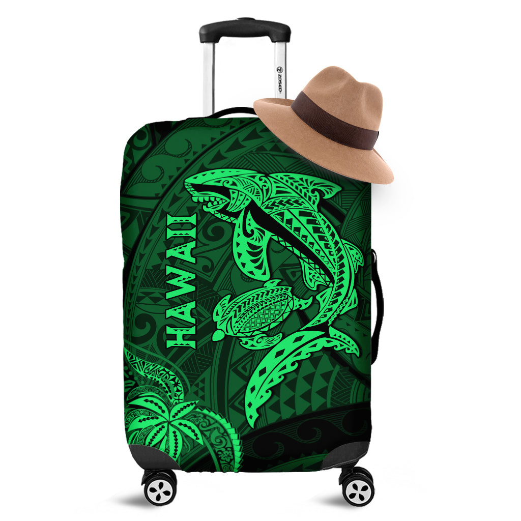 Hawaii Shark and Turtle Luggage Cover With Green Kakau LT9 Green - Polynesian Pride