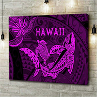 Hawaii Shark and Turtle 5 Pieces Canvas Wall Art With Purple Kakau LT9 - Polynesian Pride