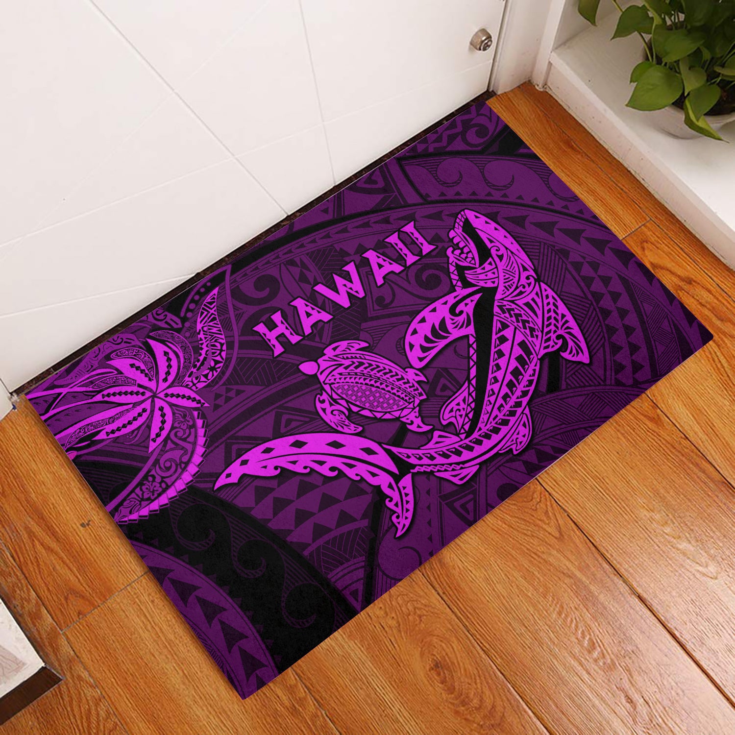 Hawaii Shark and Turtle Door Mats With Purple Kakau LT9 Purple - Polynesian Pride