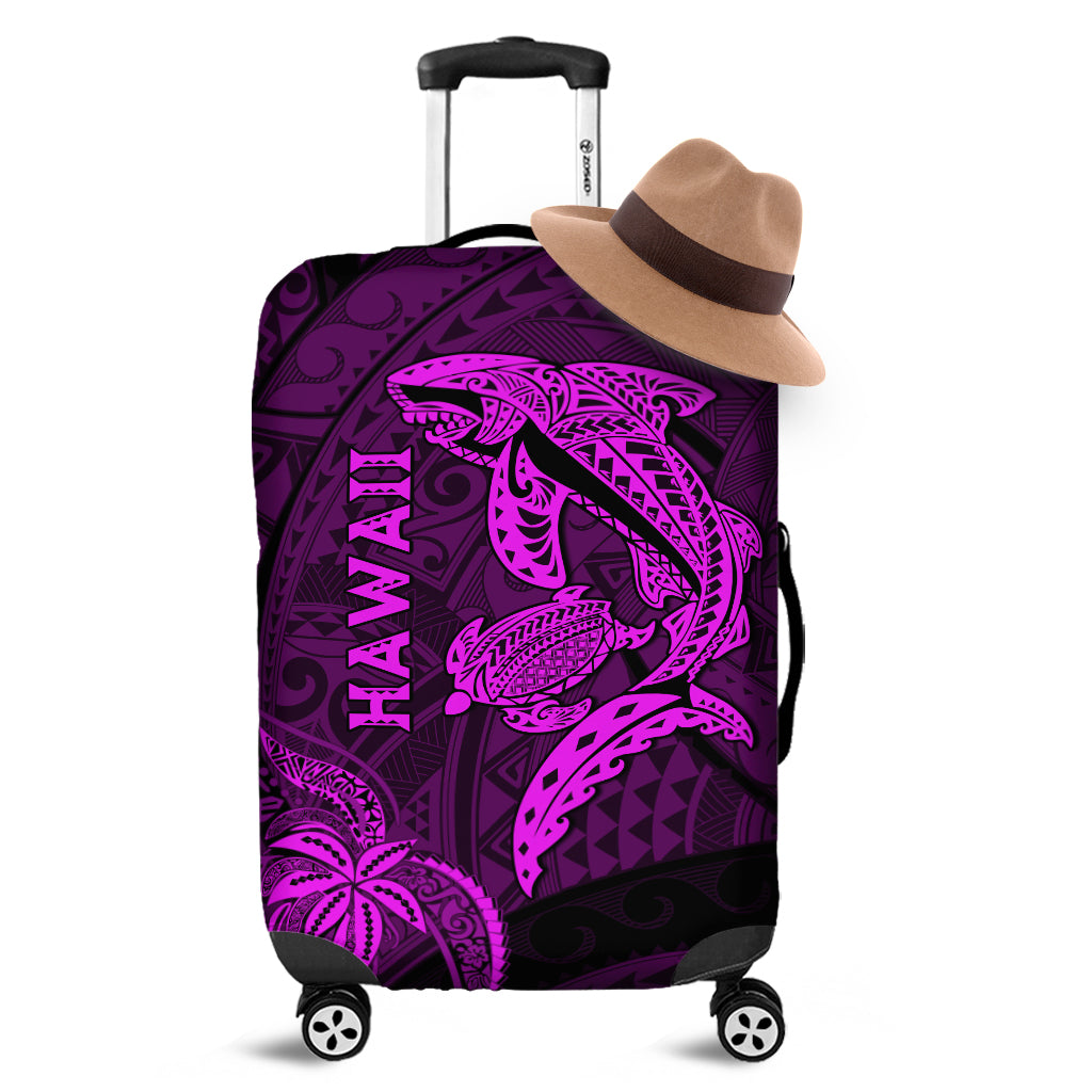 Hawaii Shark and Turtle Luggage Cover With Purple Kakau LT9 Purple - Polynesian Pride