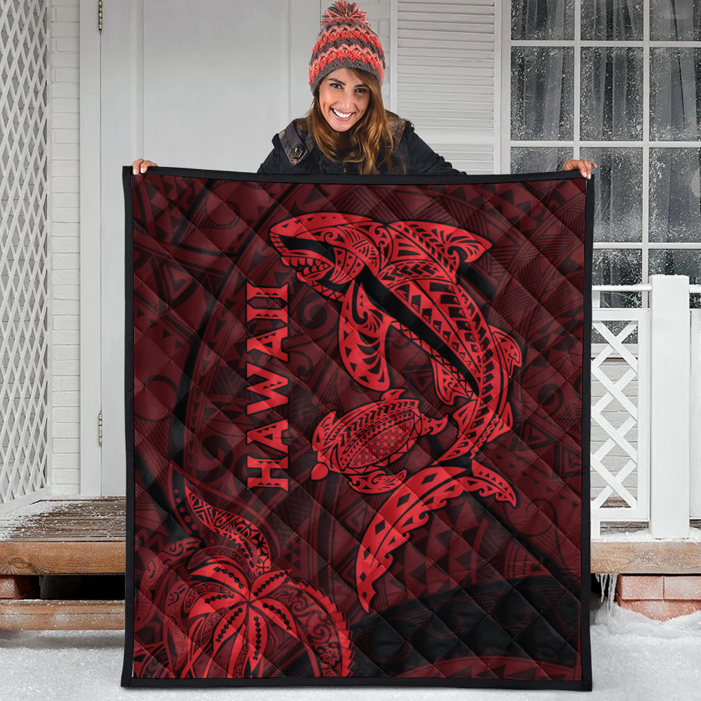 Hawaii Shark and Turtle Quilt With Red Kakau LT9 Red - Polynesian Pride