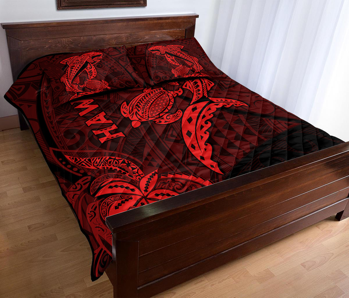 Hawaii Shark and Turtle Quilt With Red Kakau LT9 - Polynesian Pride