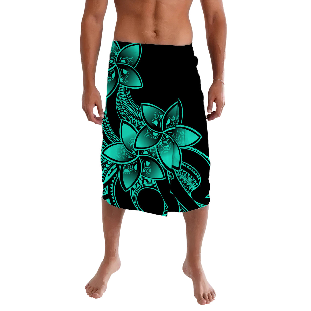 Polynesian Plumeria Flowers Lavalava Polynesian Tribal Aqua Vibe LT9 Aqua - Polynesian Pride LLC