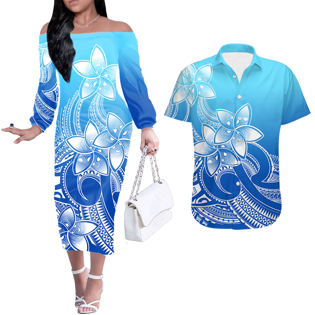 Floral Womens Blue Plumeria Hawaiian Shirt Hawaiian Outfit Women