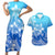 Polynesian Couple Outfits Plumeria Flowers Short Sleeve Body Long Dress and Hawaiian Shirt Polynesian Tribal Gradient Blue LT9 Gradient Blue - Polynesian Pride