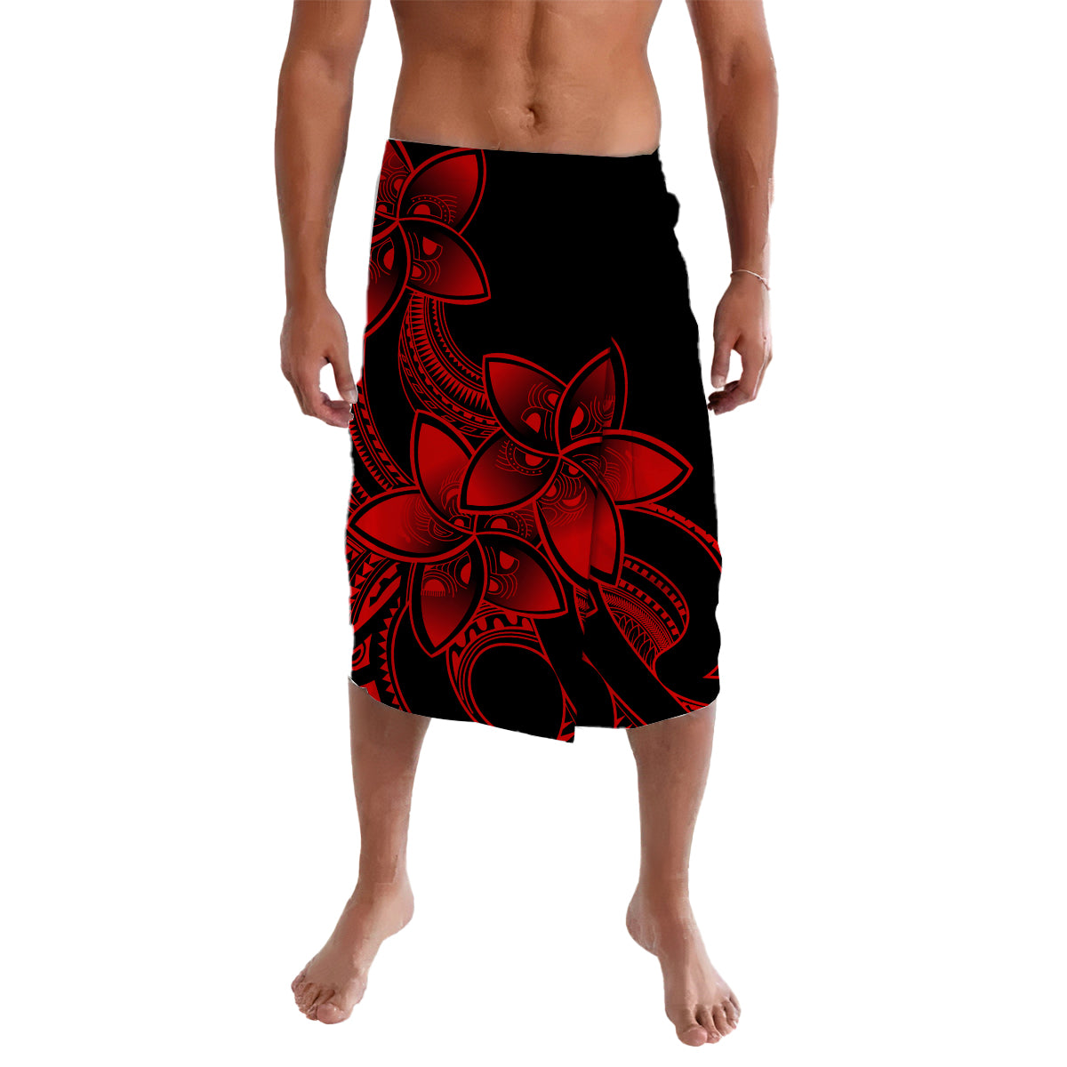 Polynesian Plumeria Flowers Lavalava Polynesian Tribal Red Vibe LT9 Red - Polynesian Pride LLC