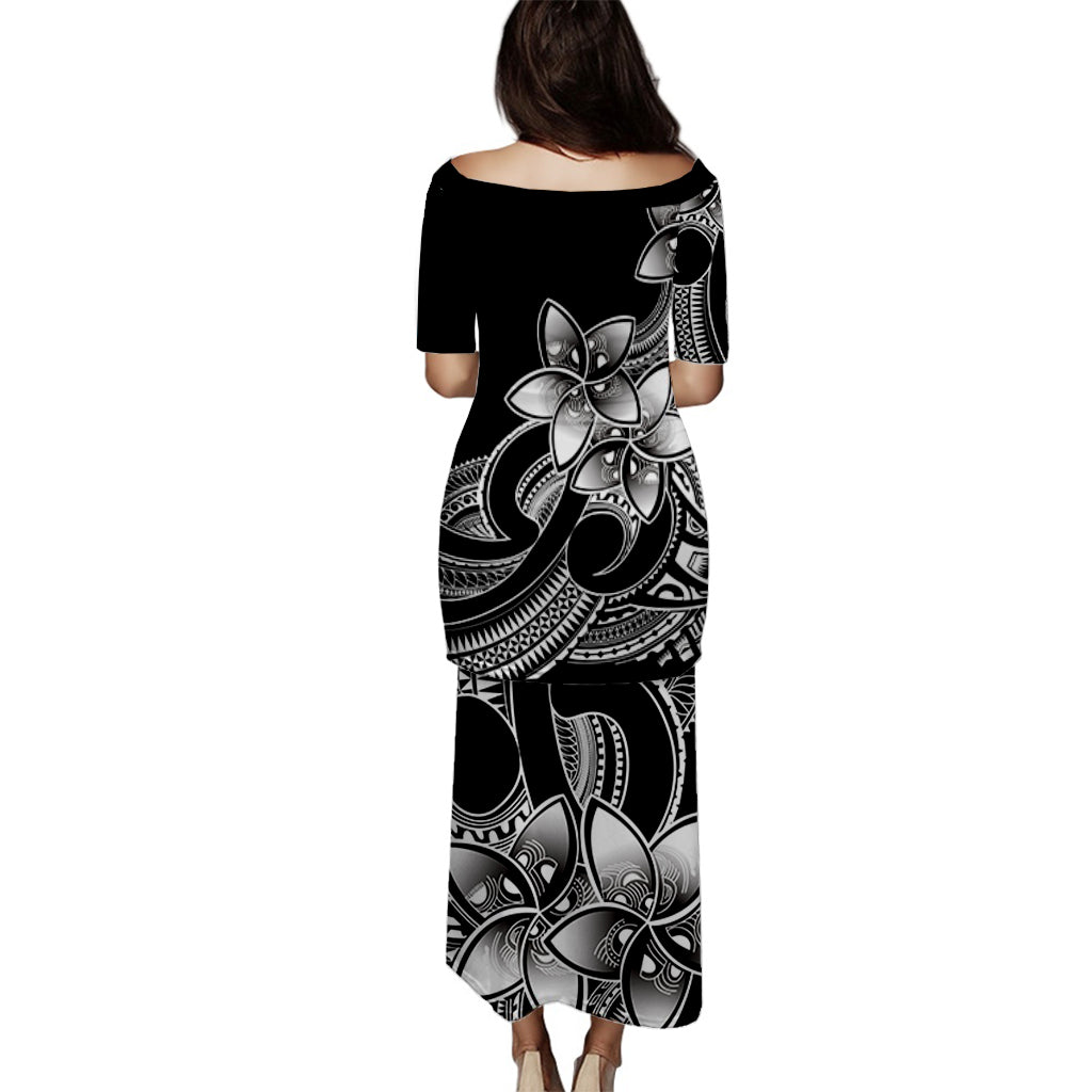 Polynesian Pride Plumeria Flowers Puletasi Dress Polynesian Tribal White Vibe LT9 - Polynesian Pride