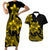 Polynesian Couple Outfits Plumeria Flowers Short Sleeve Body Long Dress and Hawaiian Shirt Polynesian Tribal Yellow Vibe LT9 Yellow - Polynesian Pride