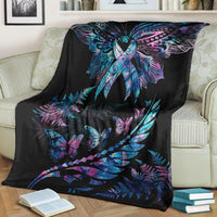 Polynesia Ribbon Butterflies Blanket Silver Fern Breast Cancer With Papua Shell Pattern LT9 Black - Polynesian Pride