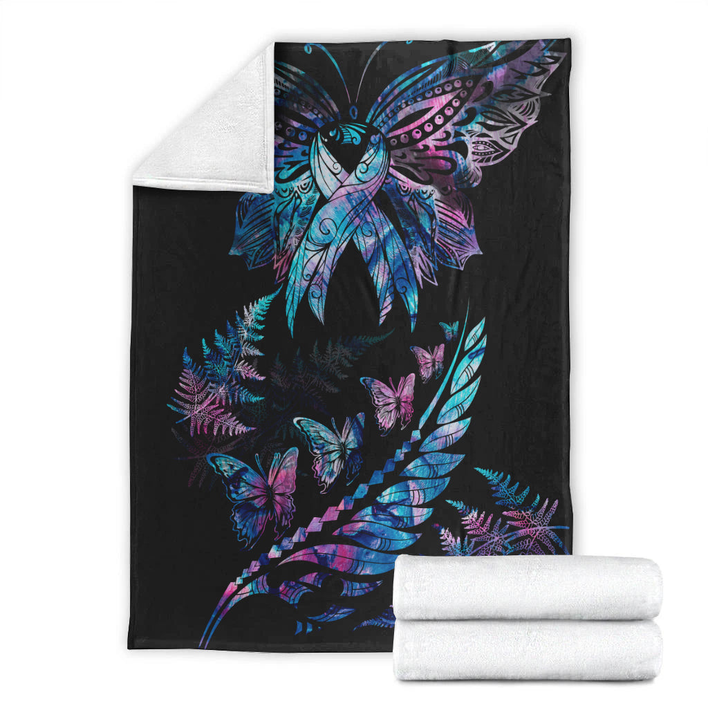 Polynesia Ribbon Butterflies Blanket Silver Fern Breast Cancer With Papua Shell Pattern LT9 - Polynesian Pride