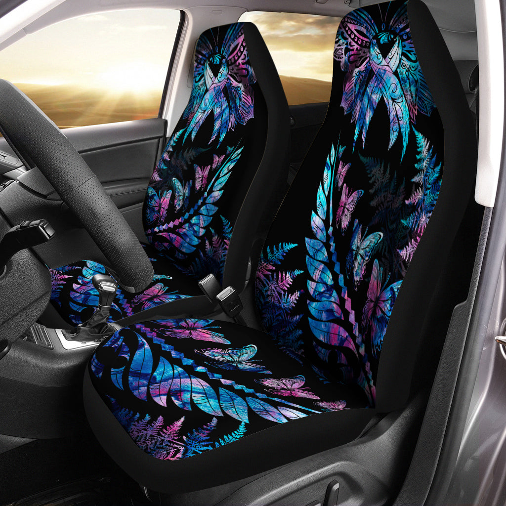 Polynesia Ribbon Butterflies Car Seat Cover Silver Fern Breast Cancer With Papua Shell Pattern LT9 One Size Black - Polynesian Pride