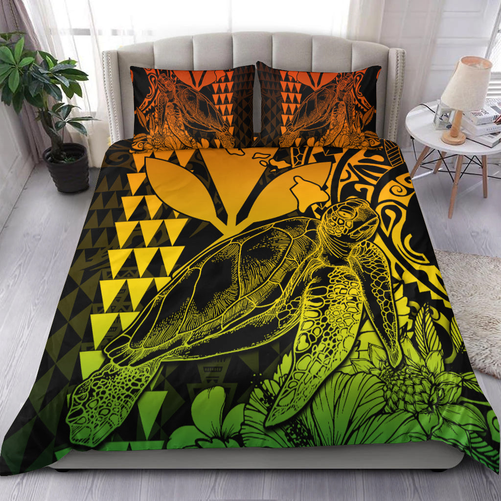 Hawaii Sea Turtle Bedding Set Polynesia Kakau with Kanaka Maoli Reggae LT9 Reggae - Polynesian Pride