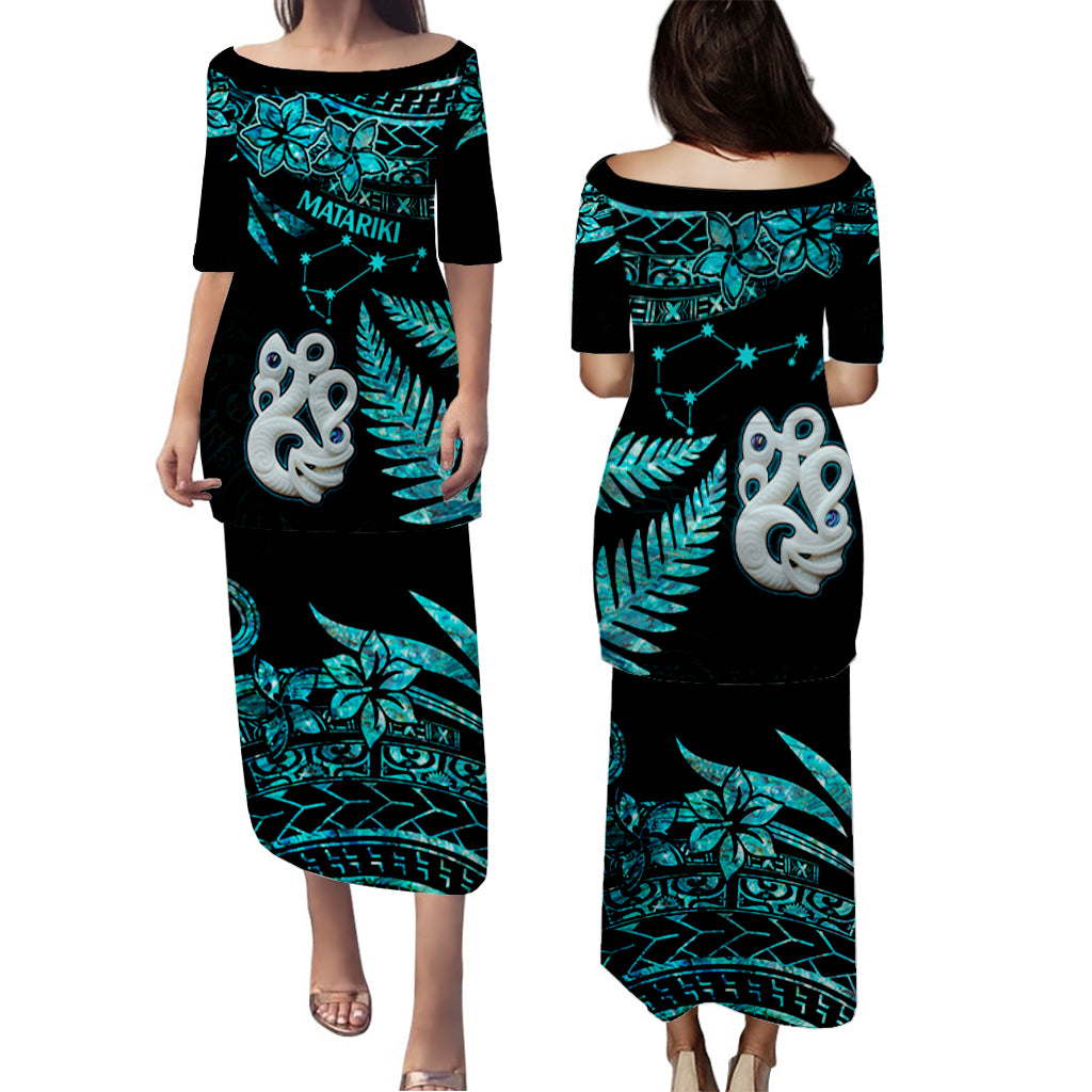 Matariki New Zealand Puletasi Dress Manaia with Paua Shell - Aqua LT9 - Polynesian Pride