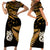 Matariki New Zealand Short Sleeve Body Long Dress Manaia with Paua Shell - Gold LT9 - Polynesian Pride