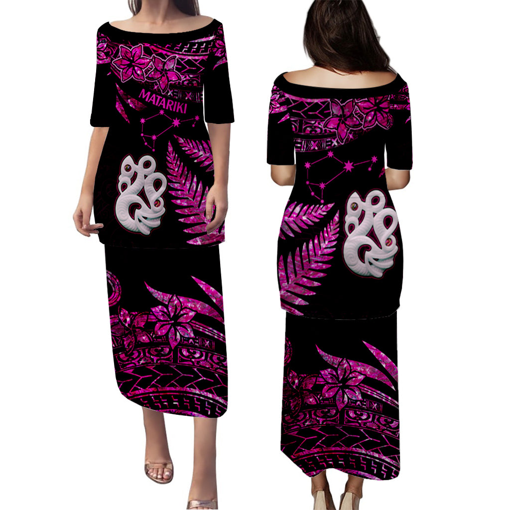 Matariki New Zealand Puletasi Dress Manaia with Paua Shell - Pink LT9 - Polynesian Pride