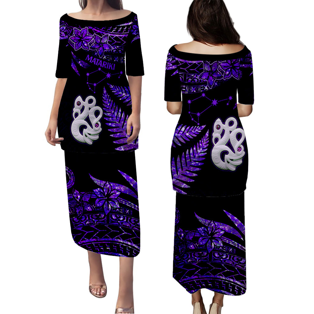 Matariki New Zealand Puletasi Dress Manaia with Paua Shell - Purple LT9 - Polynesian Pride