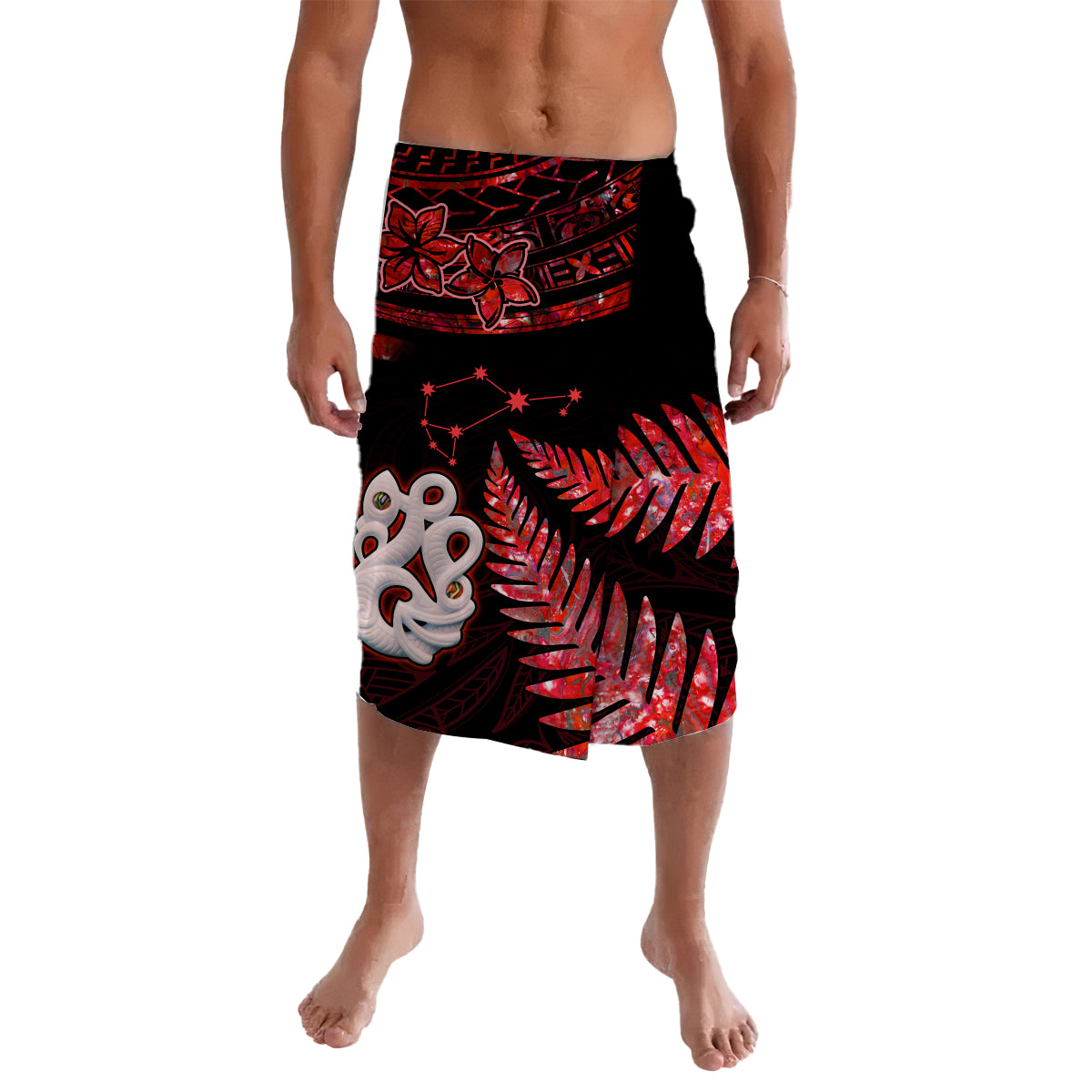 Matariki New Zealand Lavalava Manaia with Paua Shell Red LT9 Red - Polynesian Pride