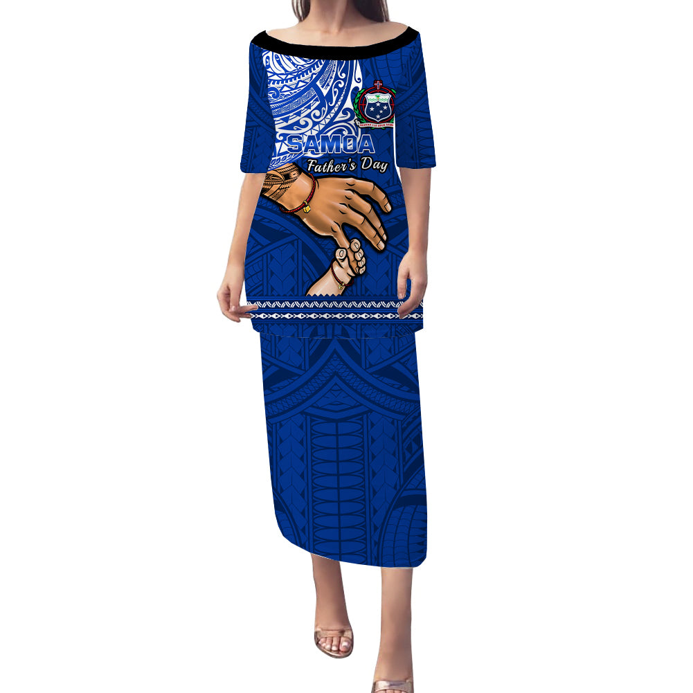 Personalised Polynesian Pride Father Day Samoa Puletasi Dress Manuia le Aso Sa o Tama Blue Version LT14 Long Dress Blue - Polynesian Pride