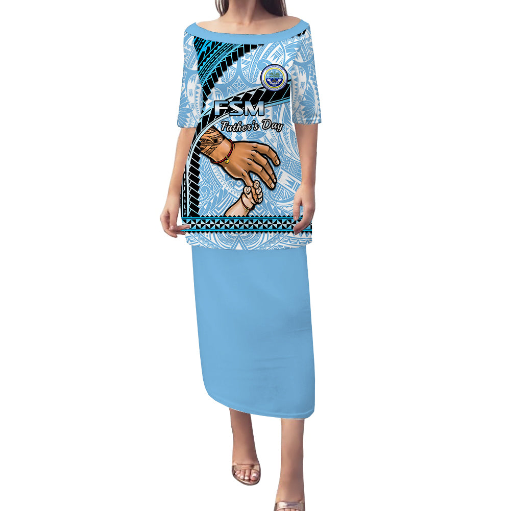 Polynesian Pride Father Day FSM Puletasi Dress Federated States of Micronesia I Love You Dad LT14 Long Dress Blue - Polynesian Pride