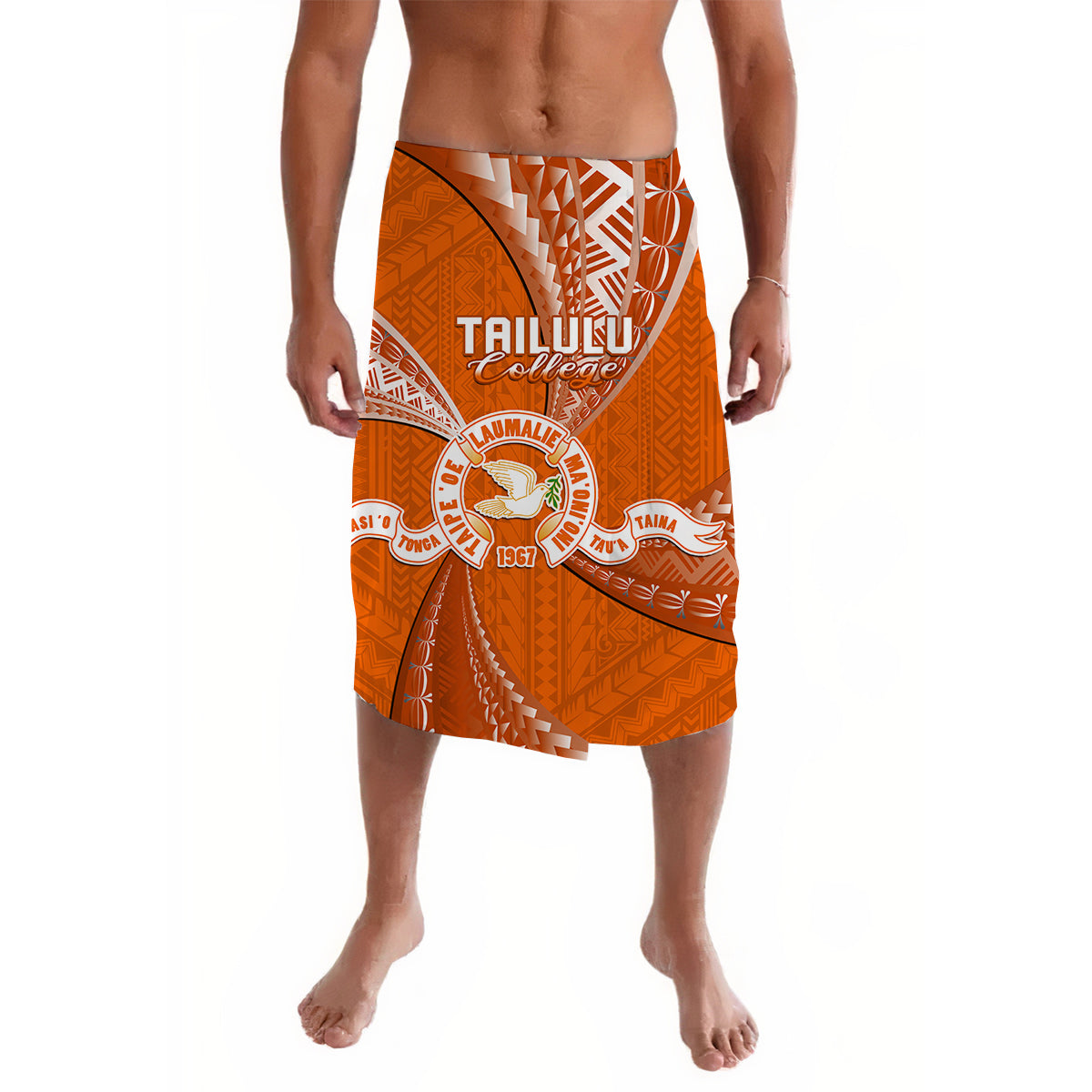 Tonga Tailulu College Lavalava Tongan Ngatu Pattern LT14 Orange - Polynesian Pride