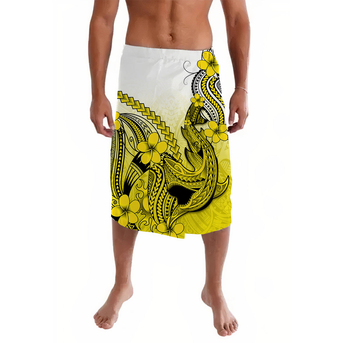 Hawaii Lavalava Polynesian Shark Tattoo With Plumeria Yellow Gradient LT14 Yellow - Polynesian Pride