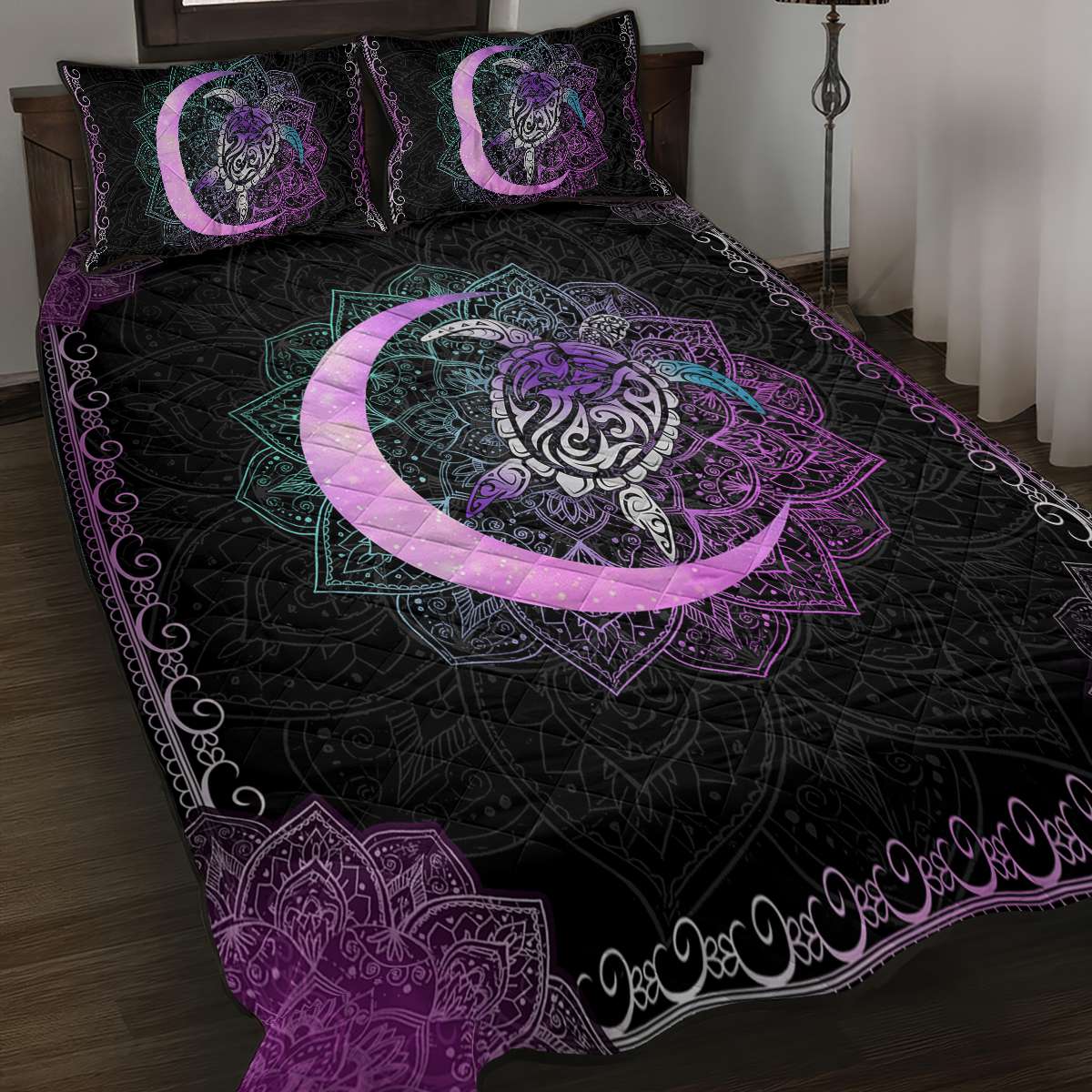 Hawaii Turtle Mandala Quilt Bed Set - Galaxy Purple - AH Galaxy - Polynesian Pride