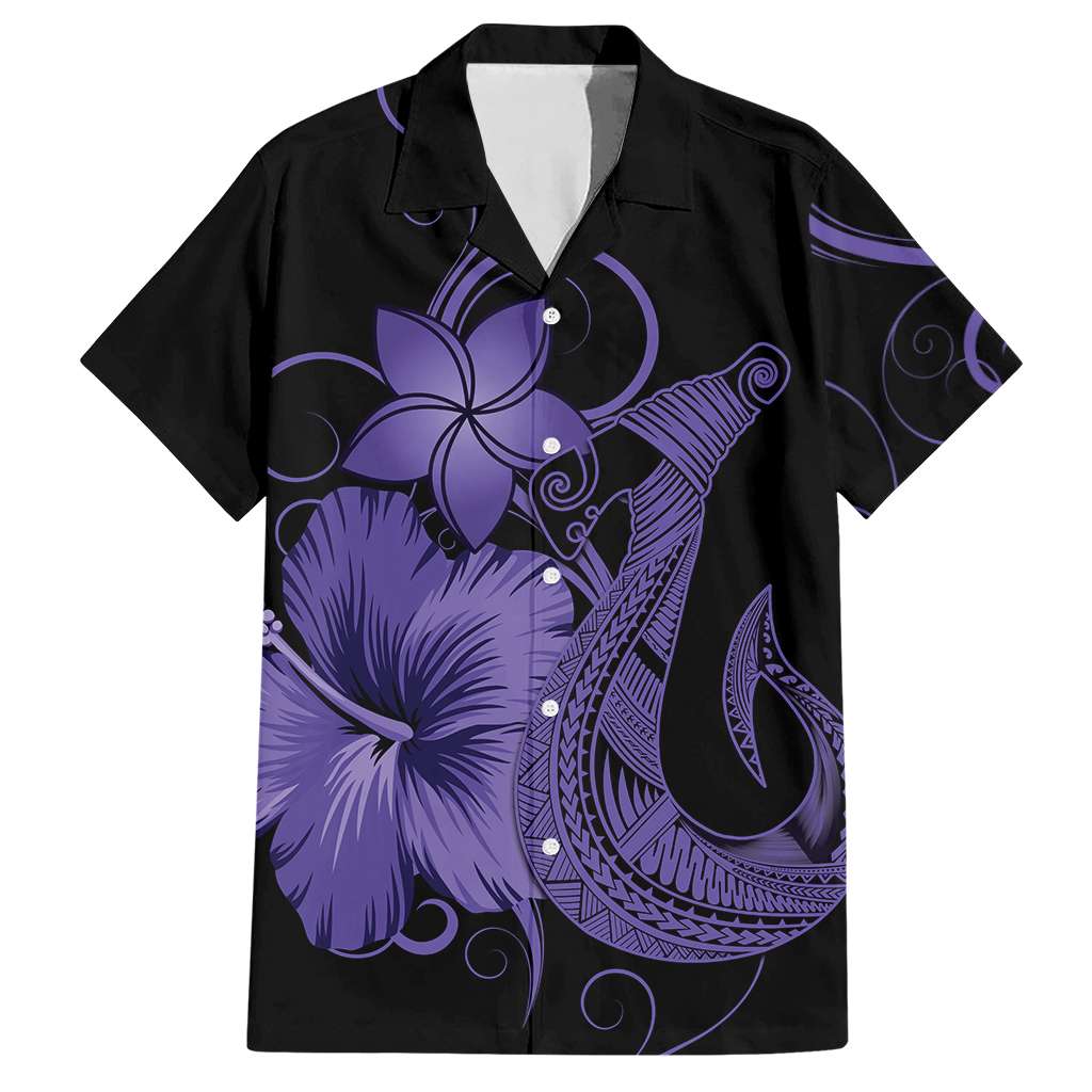 Hawaii Fish Hook Hawaiian Shirt With Hibiscus Polynesian Style LT05 Purple - Polynesian Pride