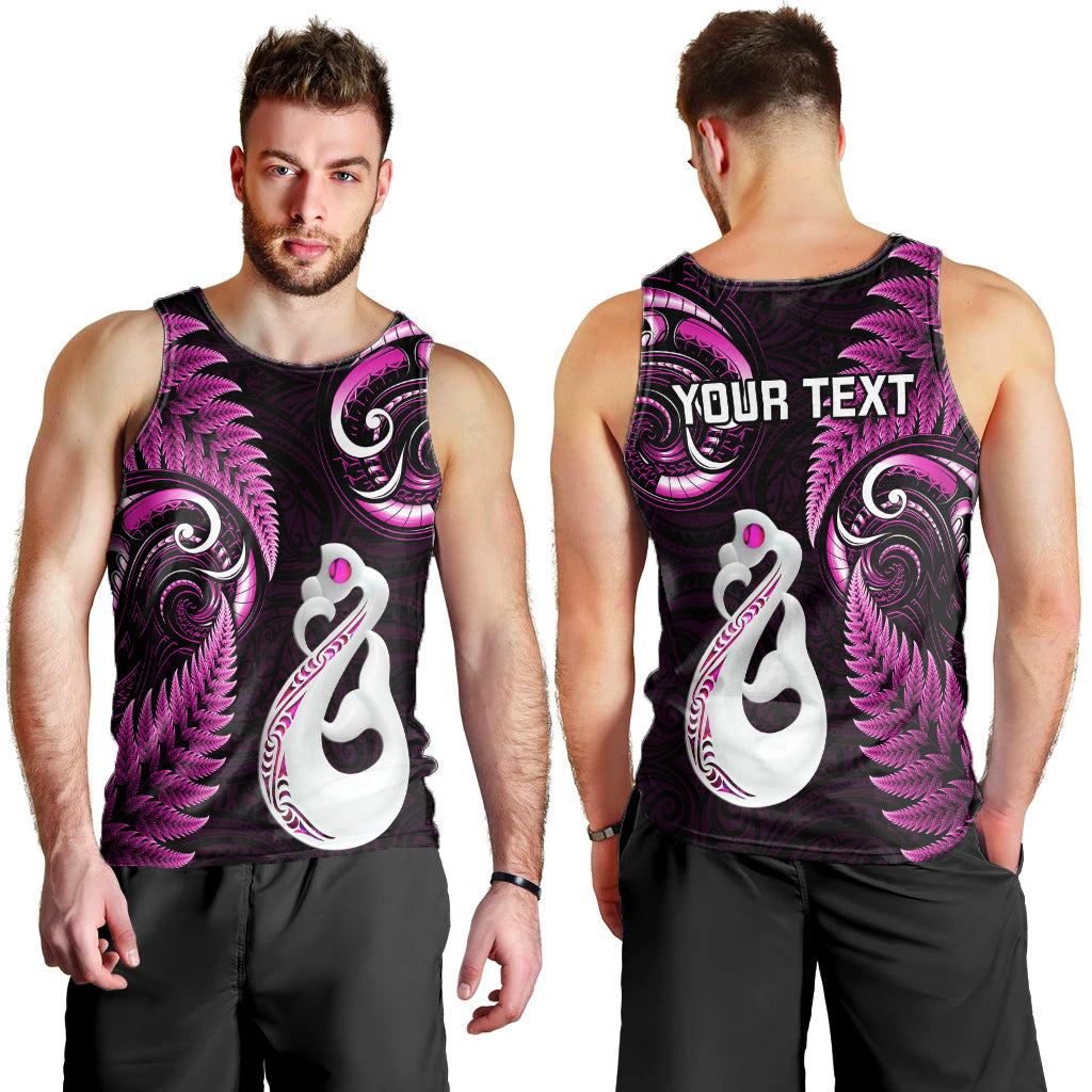 Personalised New Zealand Men Tank Top Aotearoa Silver Fern With Manaia Maori Unique Pink LT14 Pink - Polynesian Pride