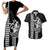 Polynesian Couples Matching Outfits Combo Bodycon Dress And Hawaii Shirt Hawaiian Warrior and Aloha Girl With Hammerhead Shark Tattoos White LT6 - Polynesian Pride