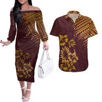 Hawaii Summer Couples Matching Outfits Combo Long Sleeve Dress Mix Polynesian Brown LT6 Brown - Polynesian Pride