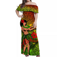 Hawaii Hula Girl Reggae Off Shoulder Long Dress - LT2 Women REGGAE - Polynesian Pride