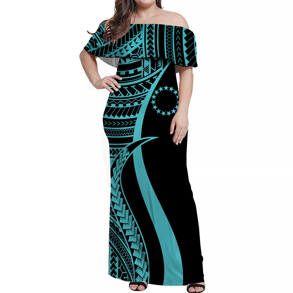 Personalised Cook Islands Off Shoulder Maxi Dress Polynesian Tribal Tu Polynesian Pride