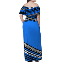 Polynesian Off Shoulders Long Dress Simple Blue LT6 - Polynesian Pride