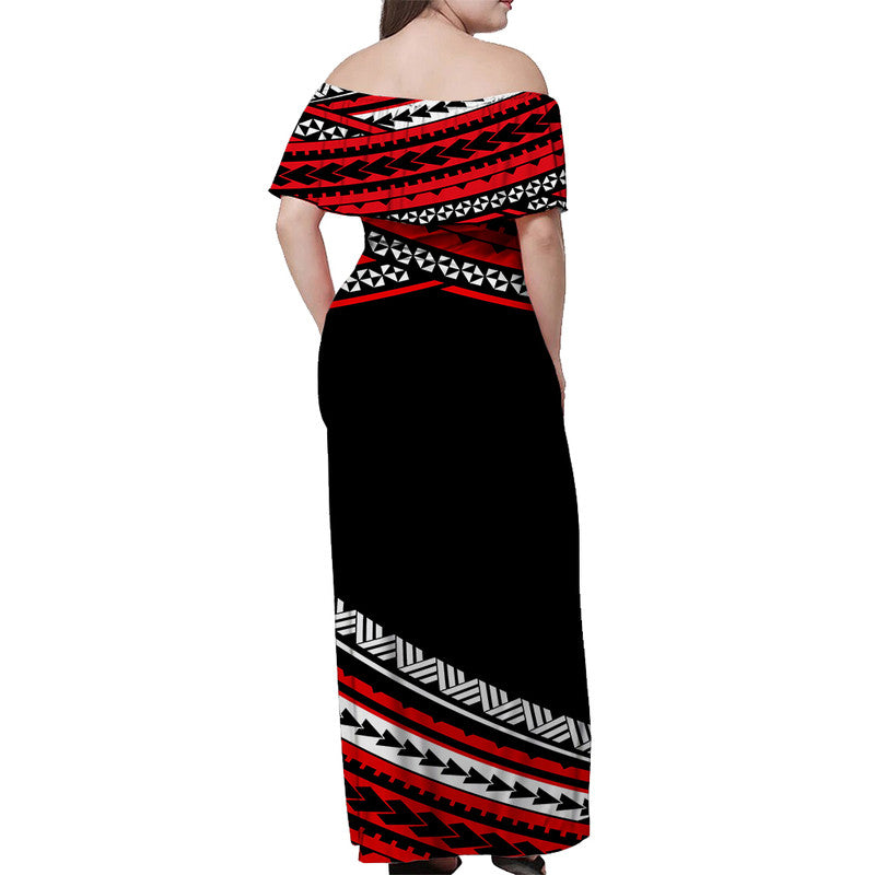 Polynesian Off Shoulders Long Dress Simple Red LT6 - Polynesian Pride