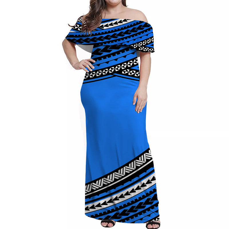 Polynesian Matching Dress and Hawaiian Shirt Simple Blue LT6 - Polynesian Pride