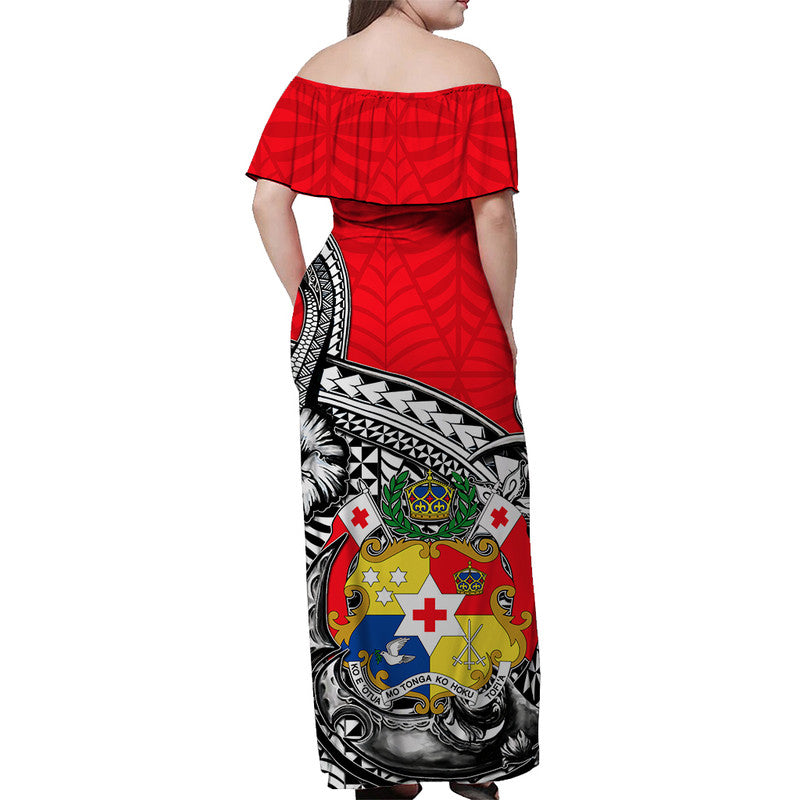 Tonga Hook Tattoo Matching Dress and Long Sleeve Button Shirt White LT05 - Polynesian Pride