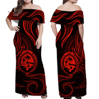 Polynesian Matching Dress and Hawaiian Shirt Guam Coat of Arms with Polynesian Tribal Tattoo Red Version LT9 - Polynesian Pride